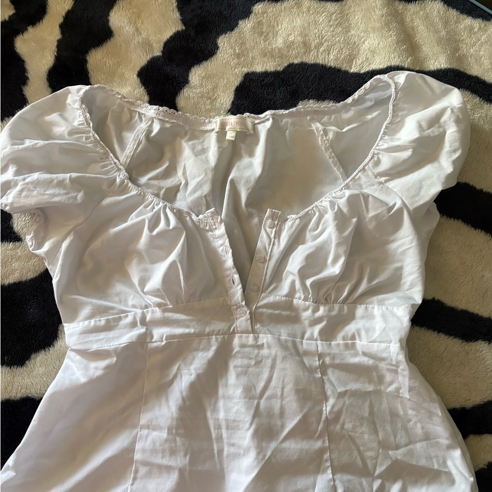 Stella Tweed White Blouse with Puff Sleeves